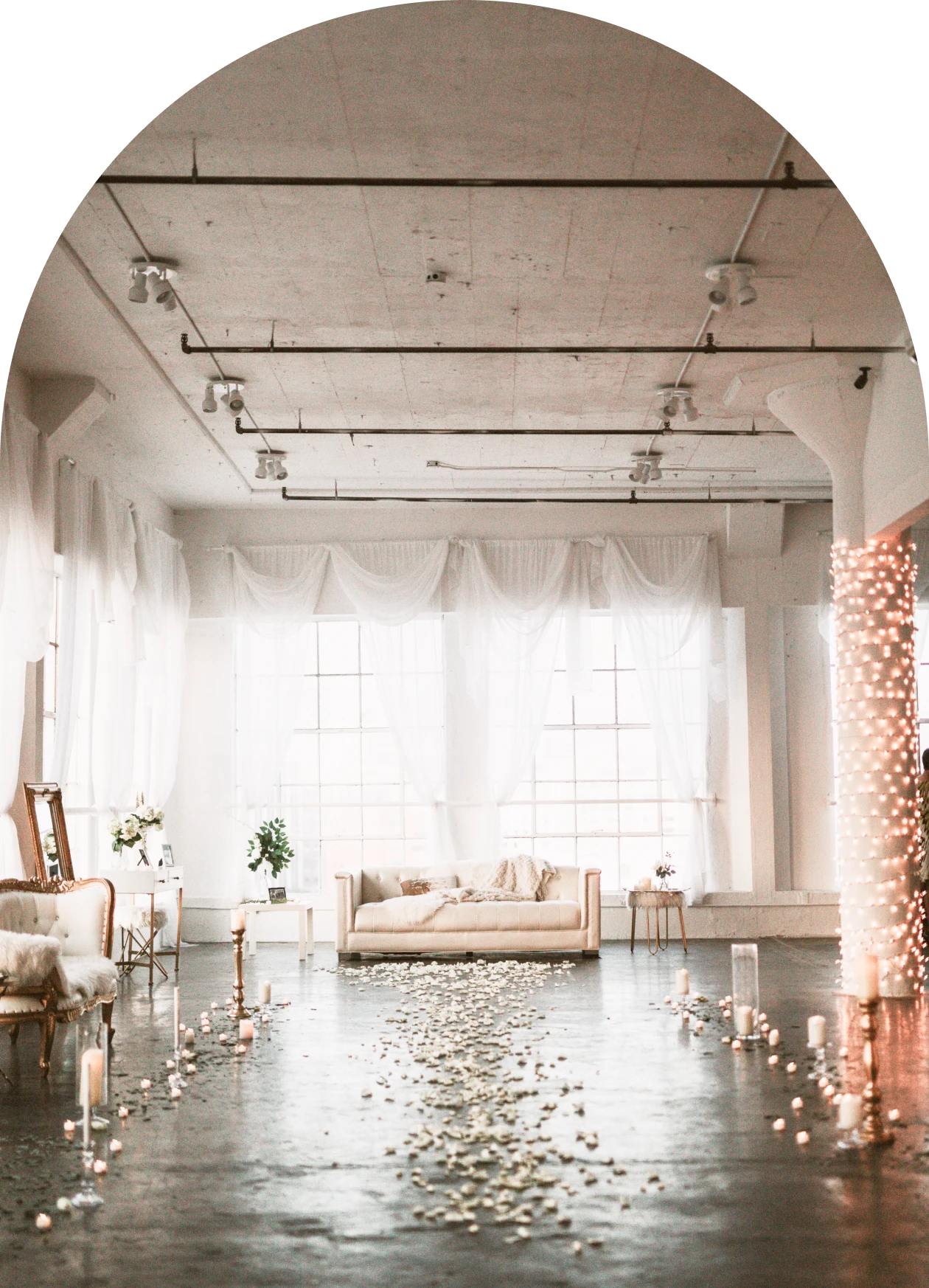Romantic loft with white drapery