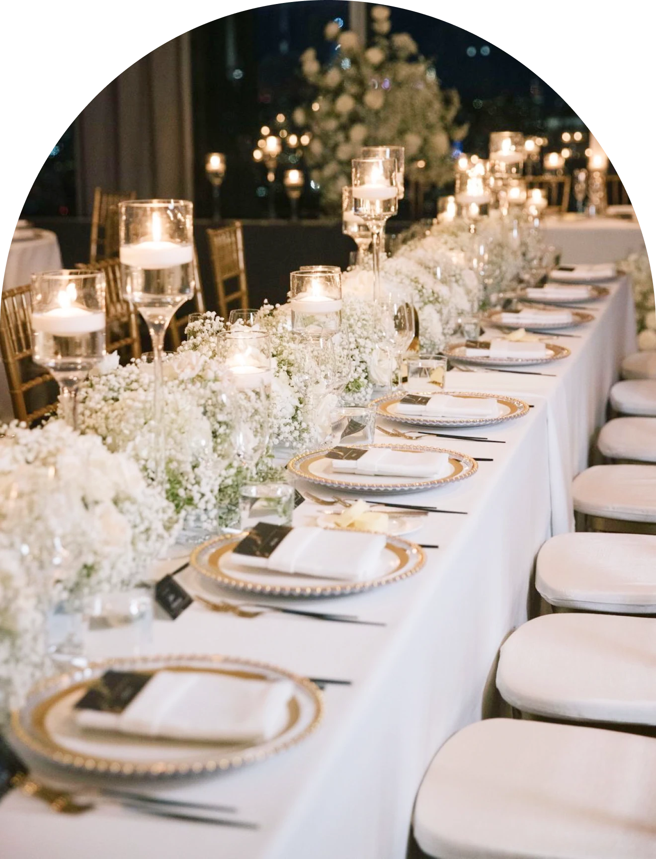 Luxurious banquet table with candles