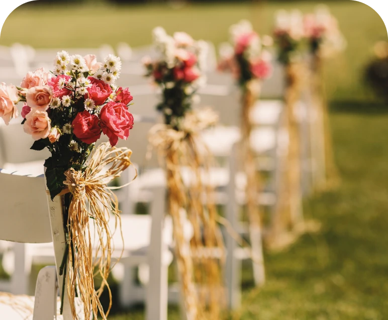 Wedding ceremony seating with flowers