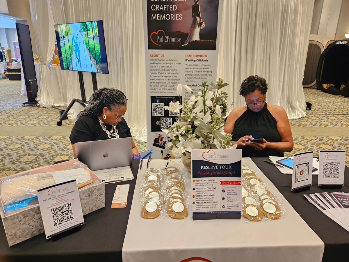 Path2Promise bridal expo booth featuring wedding and marriage services