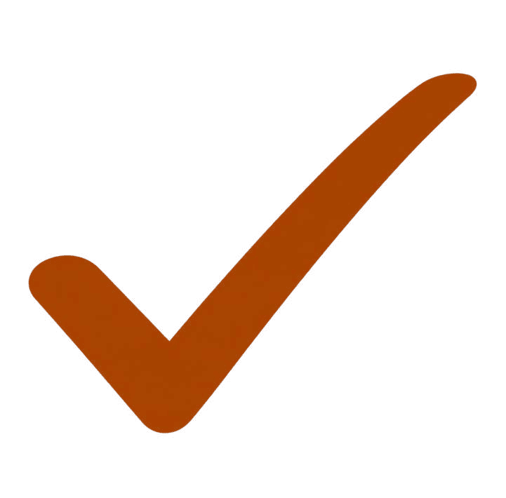 Check mark icon in a warm color.