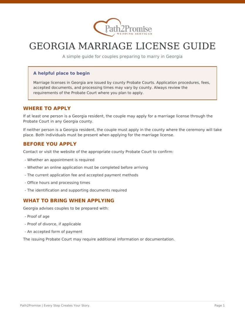 Cover of Georgia Marriage License Guide by Path2Promise.