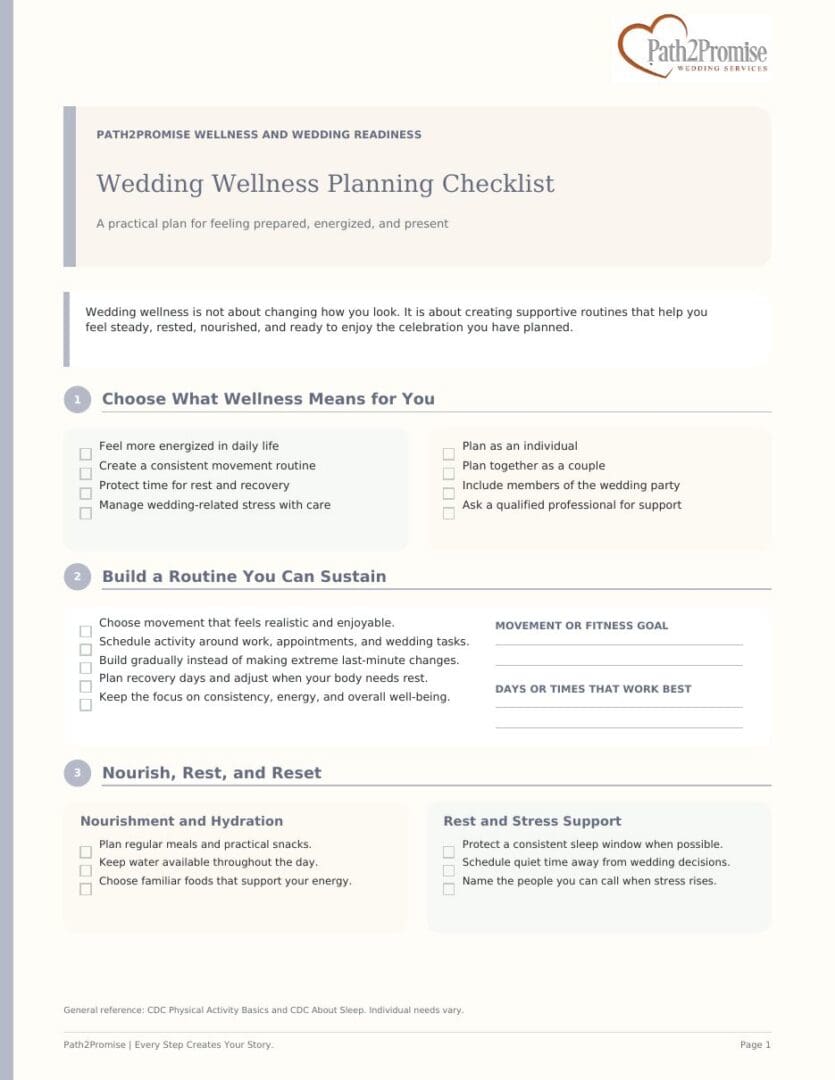 Detailed wedding wellness checklist cover image.