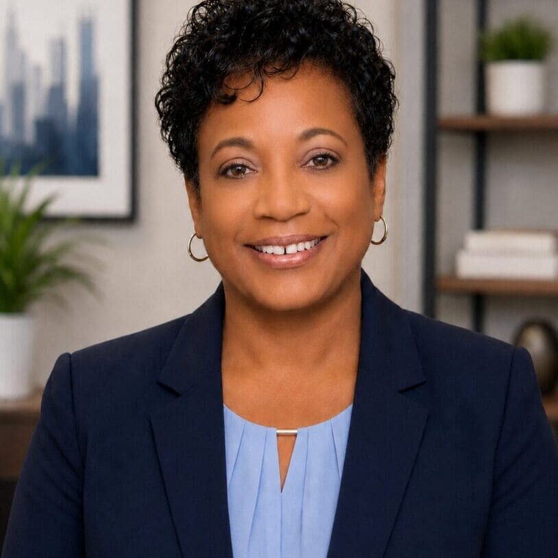 Professional woman with short curly hair.