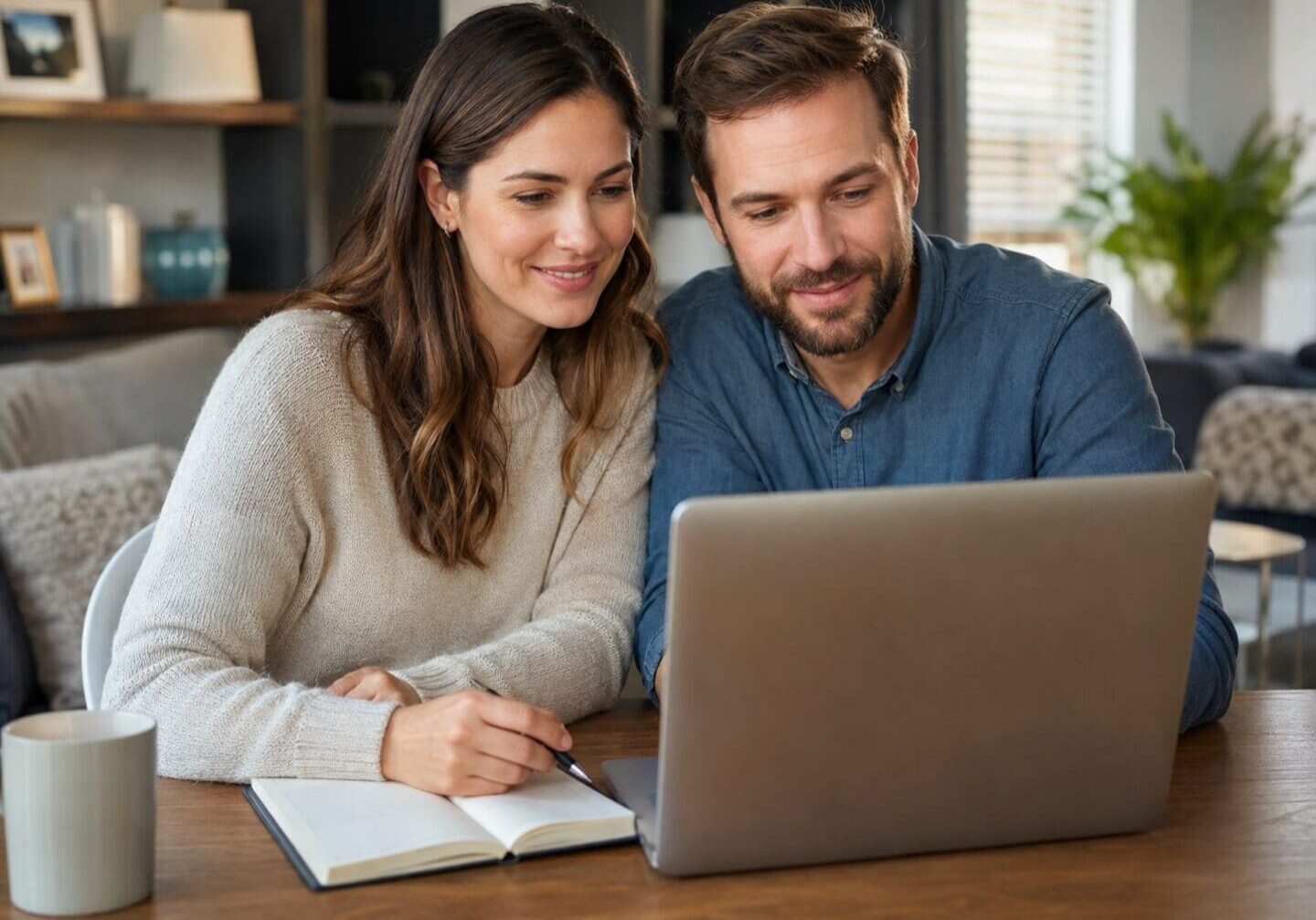 Couple participating in a virtual relationship coaching session at home