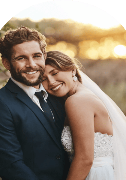 Joyful couple sharing a warm embrace